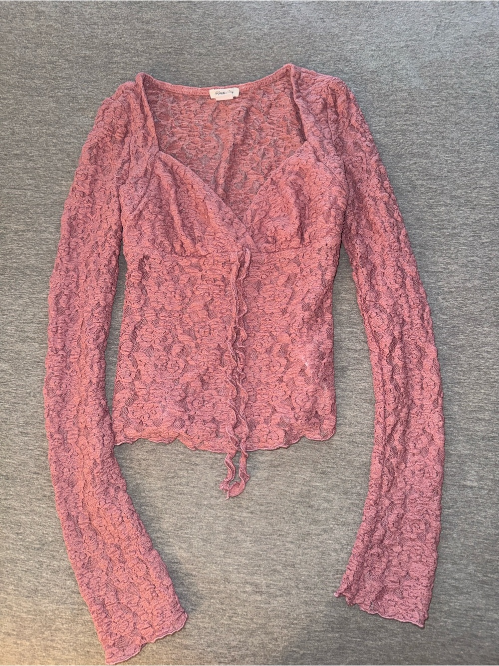 Kimchi Blue Ruched V-Neck Long Sleeve Top - Dusty Rose